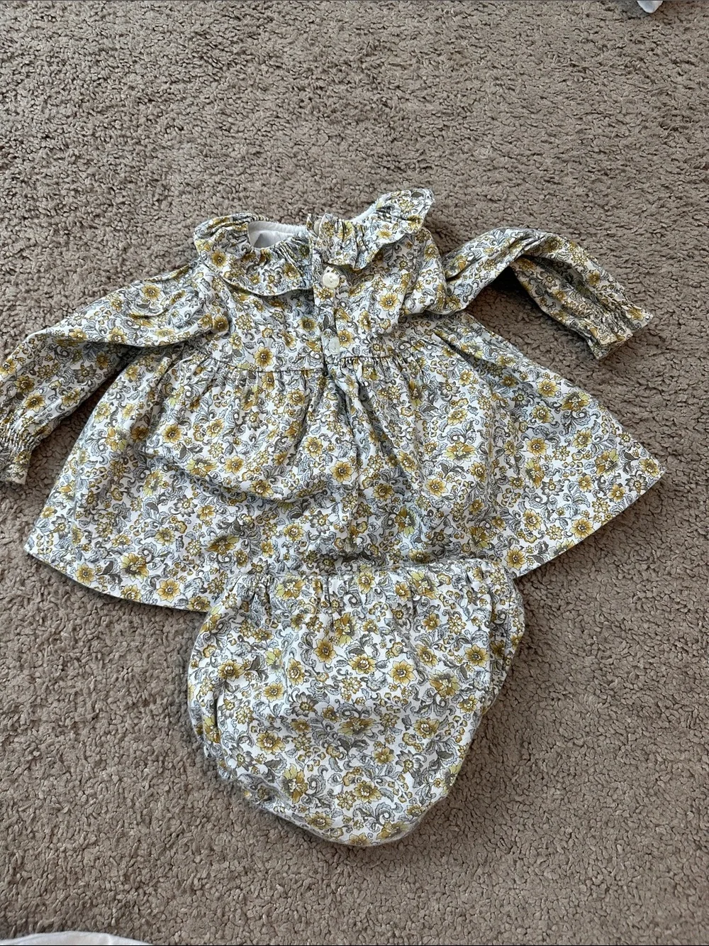 Baby Floral Ruffle Dress with Matching Diaper Cover - Yellow Floral 12m